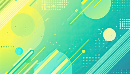 Abstract art featuring pastel green and yellow circles, lines, and dots.  A blend of geometric shapes creates a vibrant, energetic composition