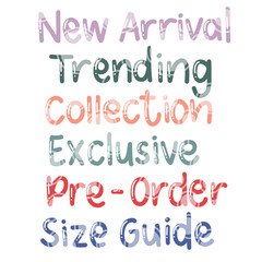 Colorful E-commerce Text Labels –E-commerce Text Labels – new arrival trending, collection, exclusive, pre order, size guide Perfect for Clothes Shop