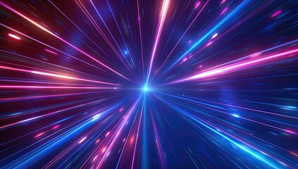 Abstract cosmic speed lines radiating from central point, vibrant pink, blue, and white hues against a dark background