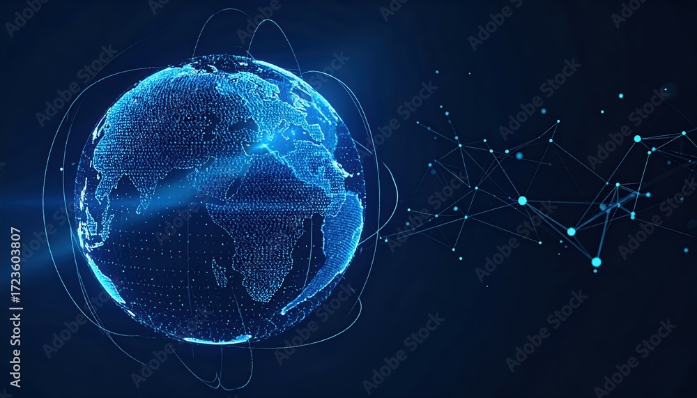 Poster digital earth globe with network connections represents global communication and technological advan