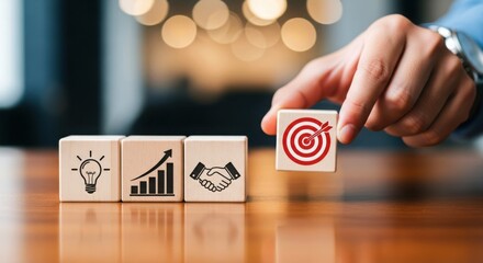 Business strategy with goals, growth, and partnership icons