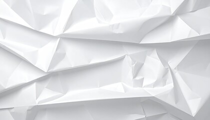 Abstract image of crumpled white material, creating a textured surface with folds and creases, exhibiting a monochromatic palette and sharp contrasts in light and shadow
