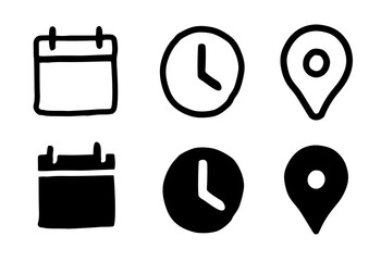 Date Time Location Hand Drawn Doodle Icons