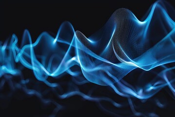 Abstract image of flowing, luminous blue waves against a dark background, suggesting movement and energy