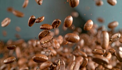 Obraz premium Coffee beans in mid-air