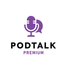 Podcast Microphone and Speech Bubble Logo for Audio Content