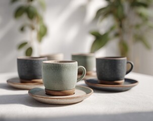 Set of ceramic cups and saucers