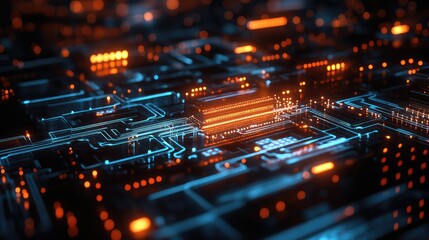 Obraz premium cybernetic abstract style of glowing floating circuitry