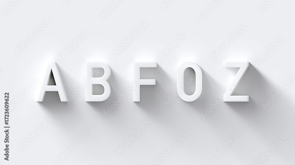 Aufkleber minimalist white alphabet letters with soft shadows on light background for modern design and typogr