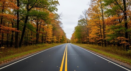 Fototapeta premium Autumn Road Through Colorful Forest.