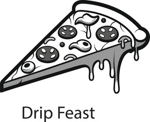This collection of black and white image depicts illustration of pizza, showing toppings and slice.