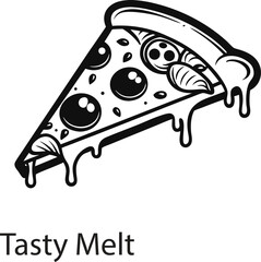 This collection of black and white image depicts illustration of pizza, showing toppings and slice.