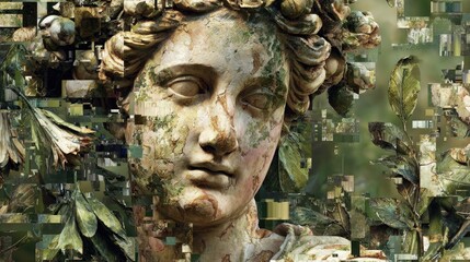 Nature inspired ancient sculptural head collage