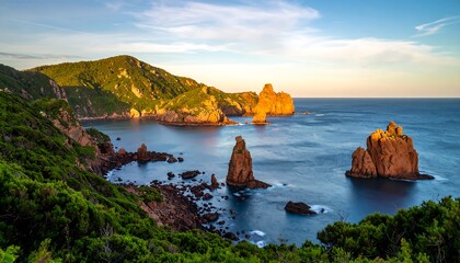 Coastal landscape at sunrise