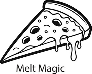 This collection of black and white image depicts illustration of pizza, showing toppings and slice.