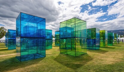 Colorful glass cubes in a park