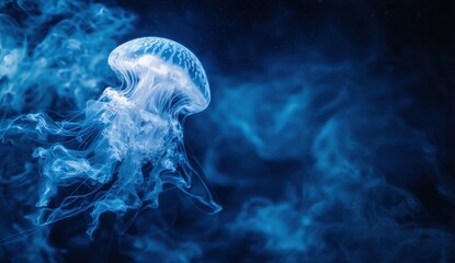 Glowing jellyfish in dark water