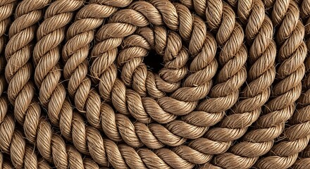 Close up view of coiled nautical rope.