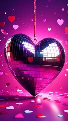 Heart-shaped disco ball with scattered hearts