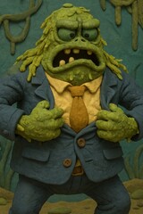 Angry Green Monster Adjusts His Jacket