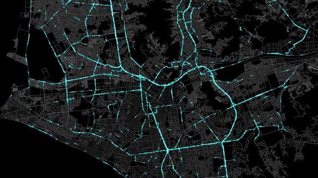 Urban Traffic Flow Map Simulation in Lima, Peru, GPS Smart city route Transportation