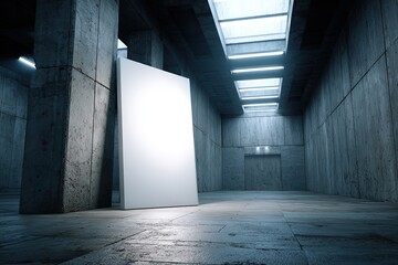 Blank canvas in a concrete corridor
