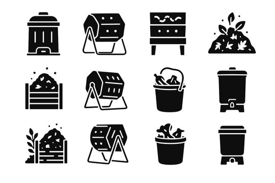 Rotating box composter icon garden vector bin compost lid method worm composting