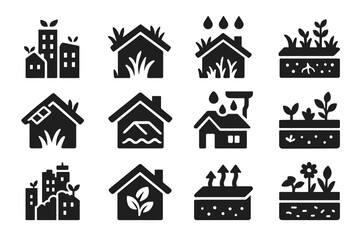 Obraz premium Grass icons vector water plants collection green solar sustainability silhouette retention roof