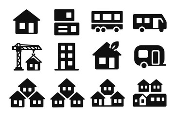 Module transportable icon construction homes crane house vector pod housing modular icons
