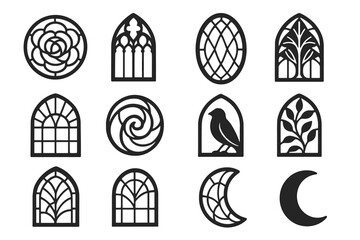 Icons icon vector moon stained glass gothic silhouette window arch rose oval