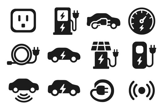 Fast plug icon charging energy power vector charger inside lightning ev icons