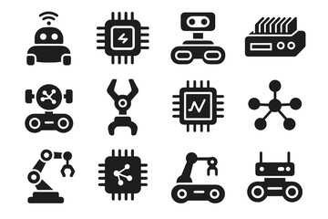 Icons vision mobile robots chip icon motor edge robotics robotic picker vector