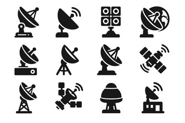 Obraz premium Portable satellite array icons icon vector antenna system signal beacon communication tracking