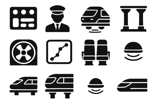 Detection maglev sleek elevated vector icon suspension train buttons design guideway fans