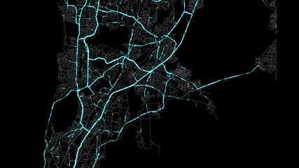 Urban Traffic Flow Map Simulation in Mumbai, India, GPS Smart city route Transportation - Powered by Adobe