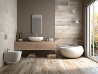 Modern bathroom with natural tones