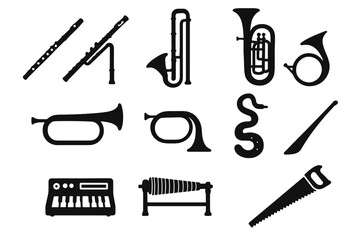 Obraz premium Horn saw vector icons orchestra natural flute bugle tuba collection icon instrument