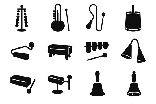 Vector agogo blocks icon drum handbell vibraslap icons tree temple instruments bells
