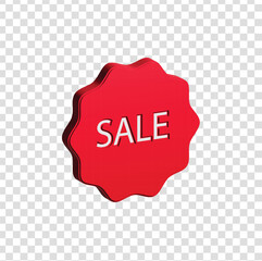 3D red starburst sale icon with the word 