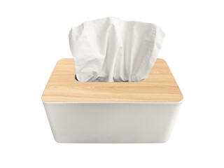 front view white tissue box with wood grain isolated