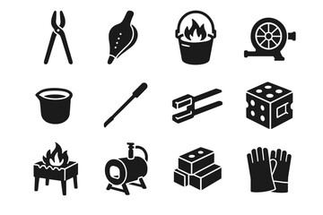 Refractory tongs icon holder forge bellows icons tools vector block bricks crucible
