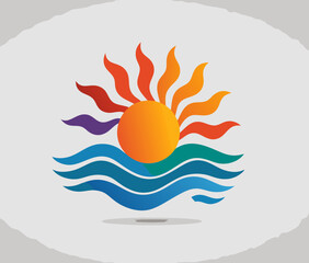 Naklejka premium Colorful Abstract Sun and Waves Vector Graphic. Vibrant Illustration of Summer Holiday, Ocean, and Tropical Travel Concept.