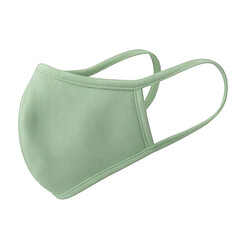 Light green fabric face mask on black ground on transparent background