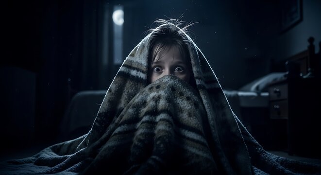 Scared Child Under Blanket.