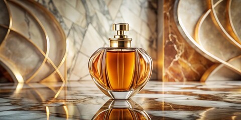 Luxury Perfume Bottle Still Life: Marble, Geometric Patterns, and Soft Focus