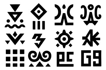 Set of tribal geometric ethnic patterns and symbols, Transparent Background
