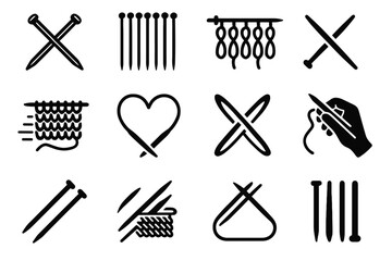 Obraz premium Hanging icon needles perspective active tips knitting needle down vector yarn