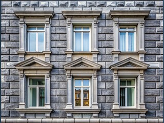 Classical Gray Stone Building Facade, Architectural Detail, Urban Exploration Photography