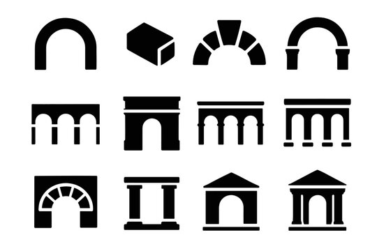 Roman line spandrel voussoir wall icon panel arch facade arcade icons vector
