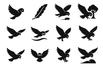 Obraz premium Pass rhythm talon flying icon prey vector icons curve reach downward owl